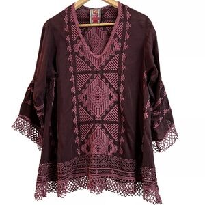 Johnny‎ Was Renee Lace Embroidered Blouse Boho Tunic Shirt Eyelet Women’s Medium